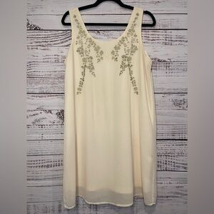 YA Los Angeles Womens Large Ivory Gold Embroidery Sleeveless Dress